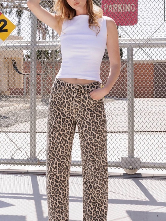 Vervet Denim - VERVET High Rise Leopard Print Barrel Jeans